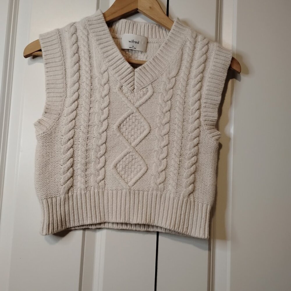Wilfred Women's Off-White V-Neck Cable-Knit Cropped Sweater Vest Size XS